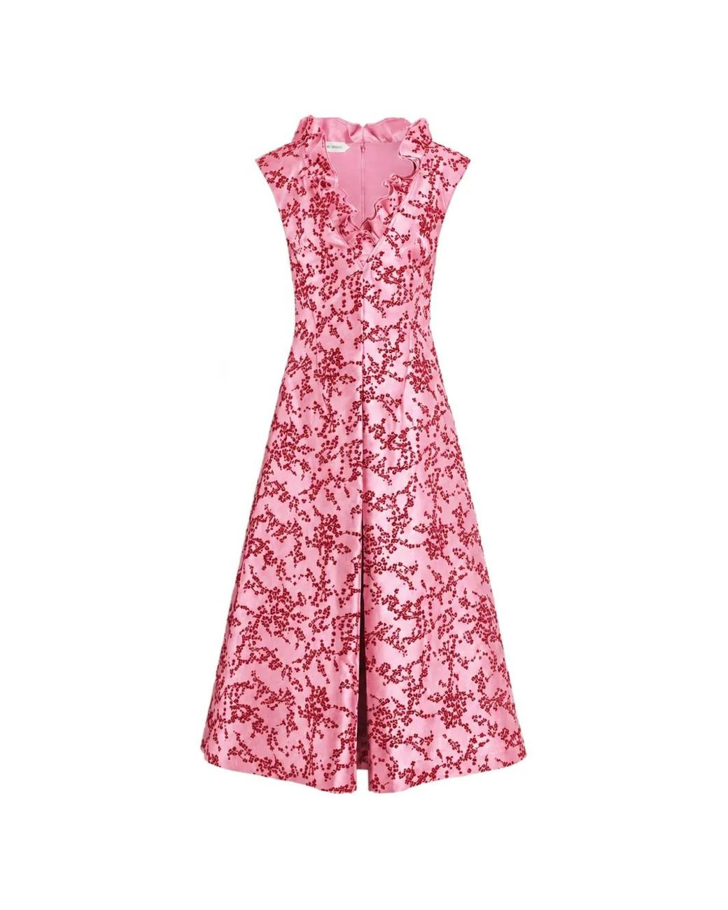 Alberta Ferretti Pink Floral-Print Ruffled Midi Dress
