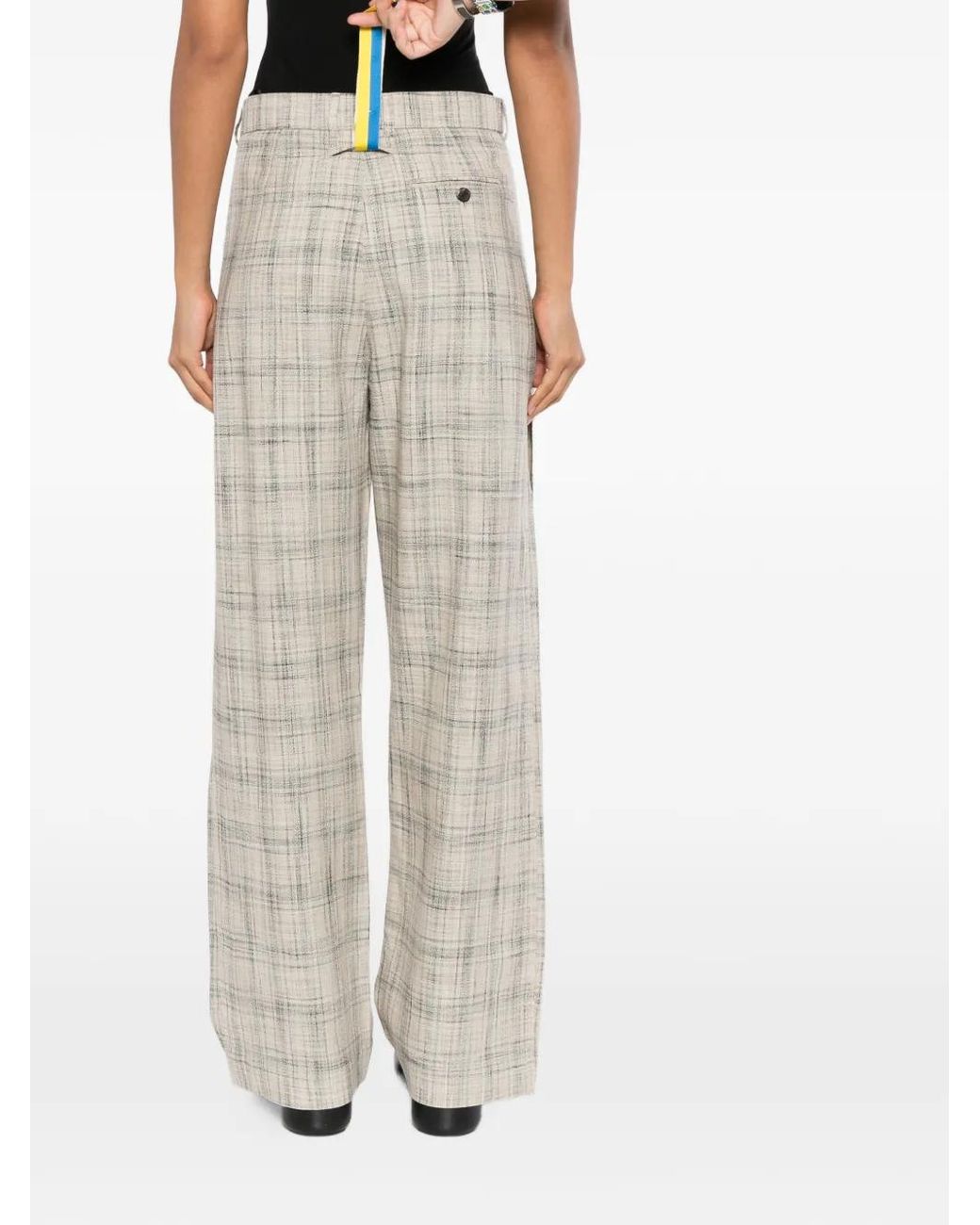 Litkovskaya White Checked Frayed-Edge Trousers