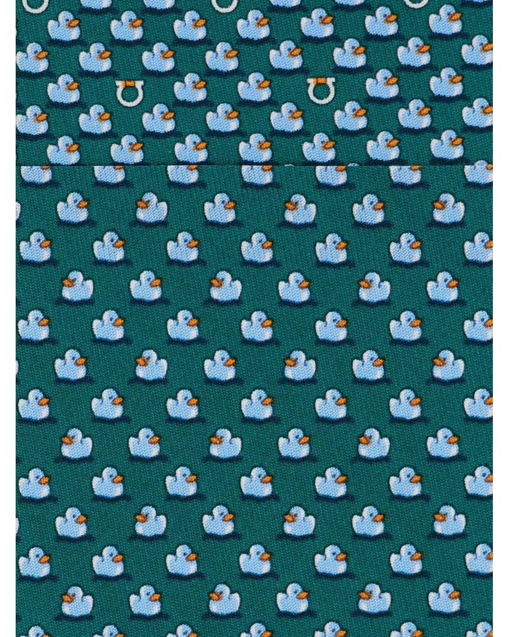 Ferragamo Green Duckies Print Silk Tie for men