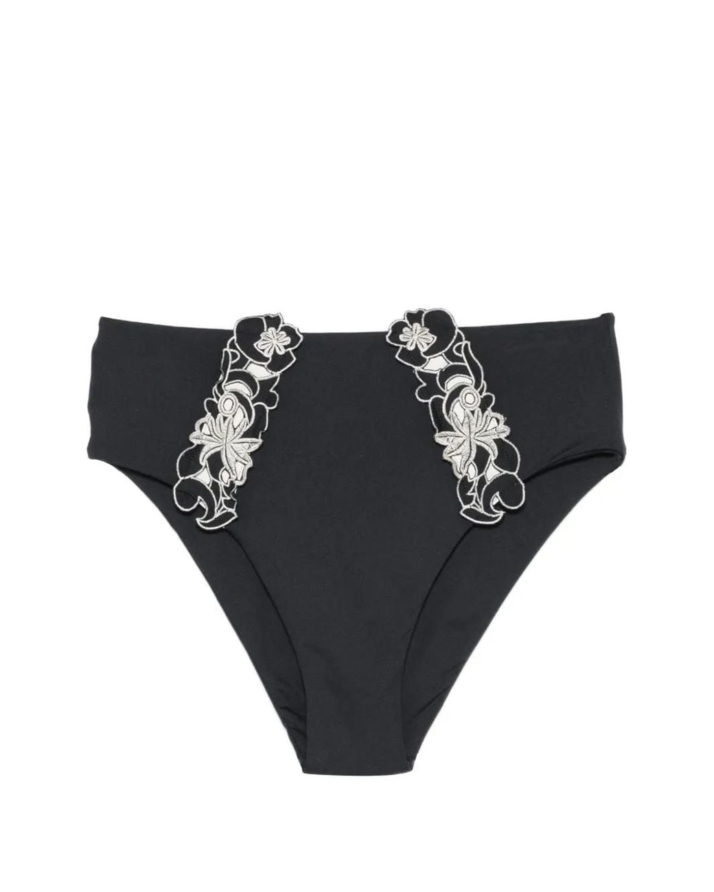 Twinset Black Floral-Embroidered Bikini Bottoms