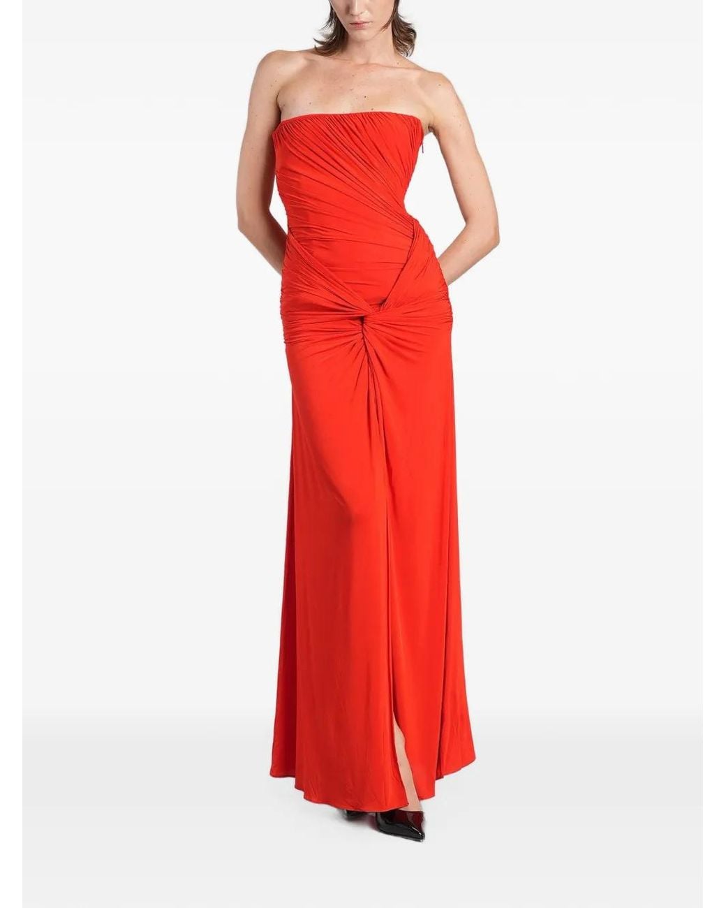 Alex Perry Red Ruched Twist-Detail Maxi Dress