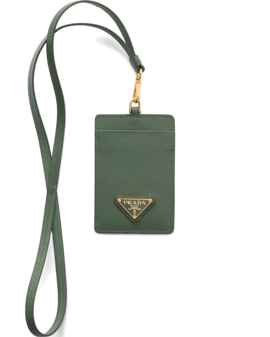 Prada Green Porte-Badge En Cuir À Plaque Logo