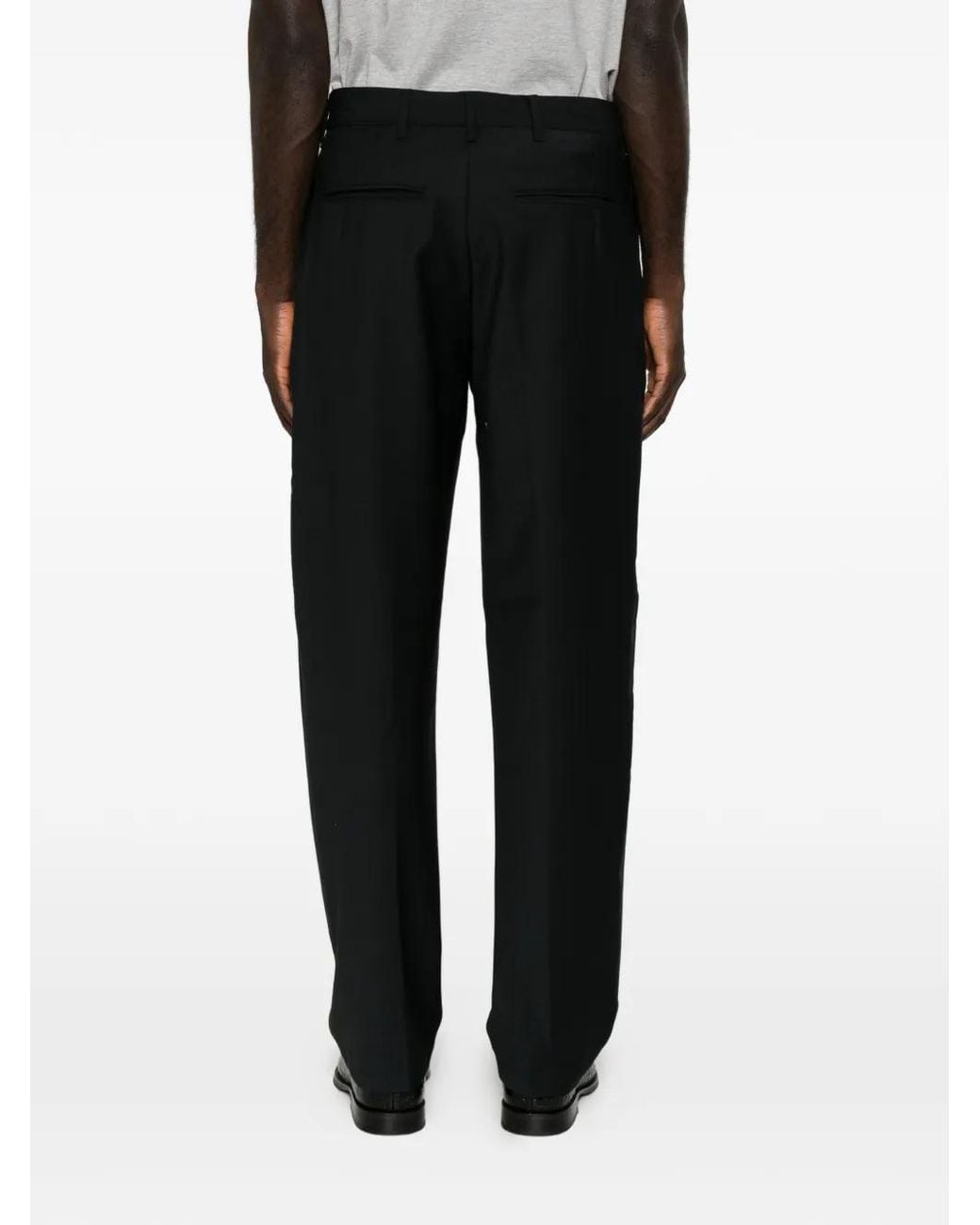 White Sand Black Sammy Pleated Straight-Leg Trousers for men