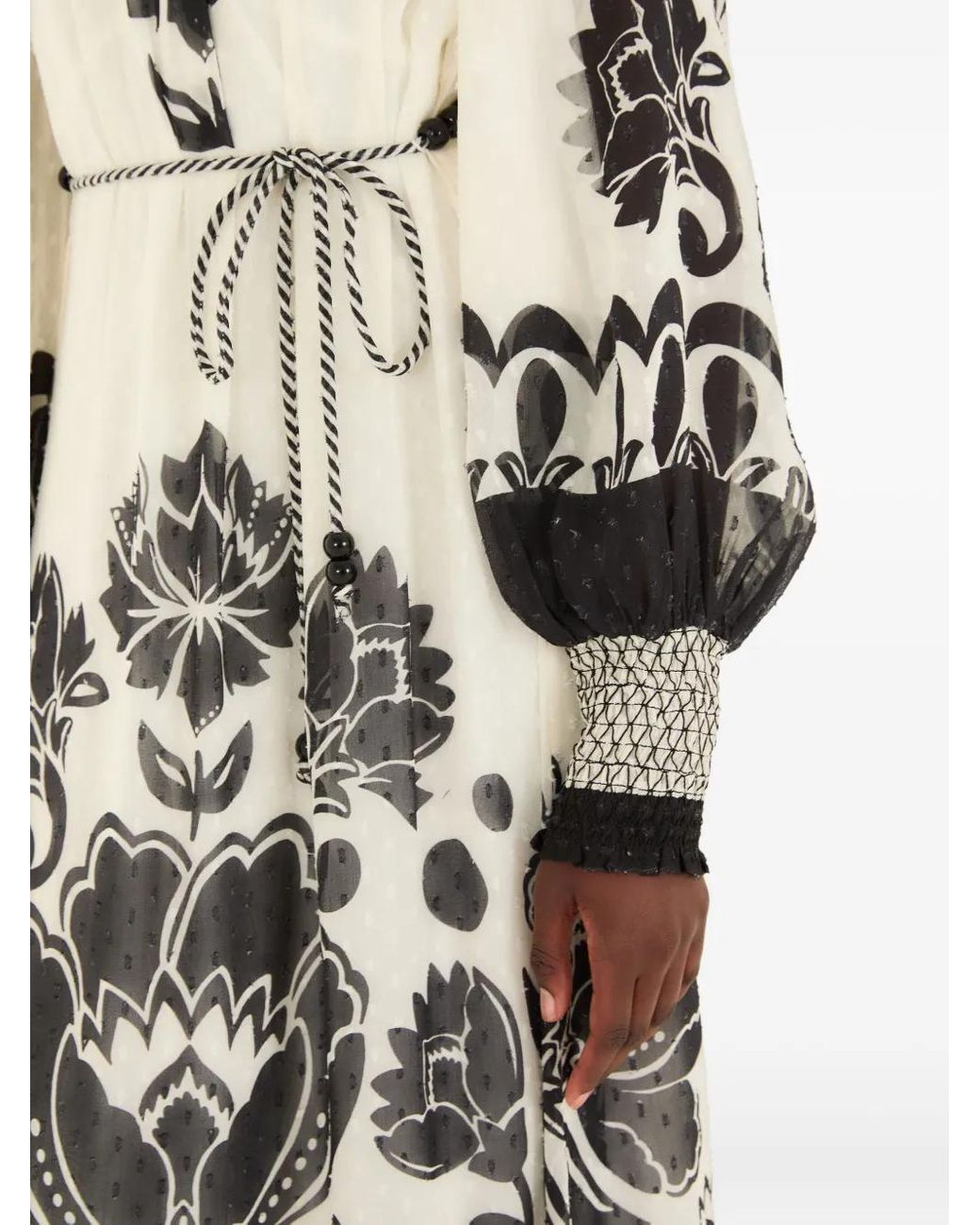 Farm Rio White Floral Arabesque Tie Maxi Dress