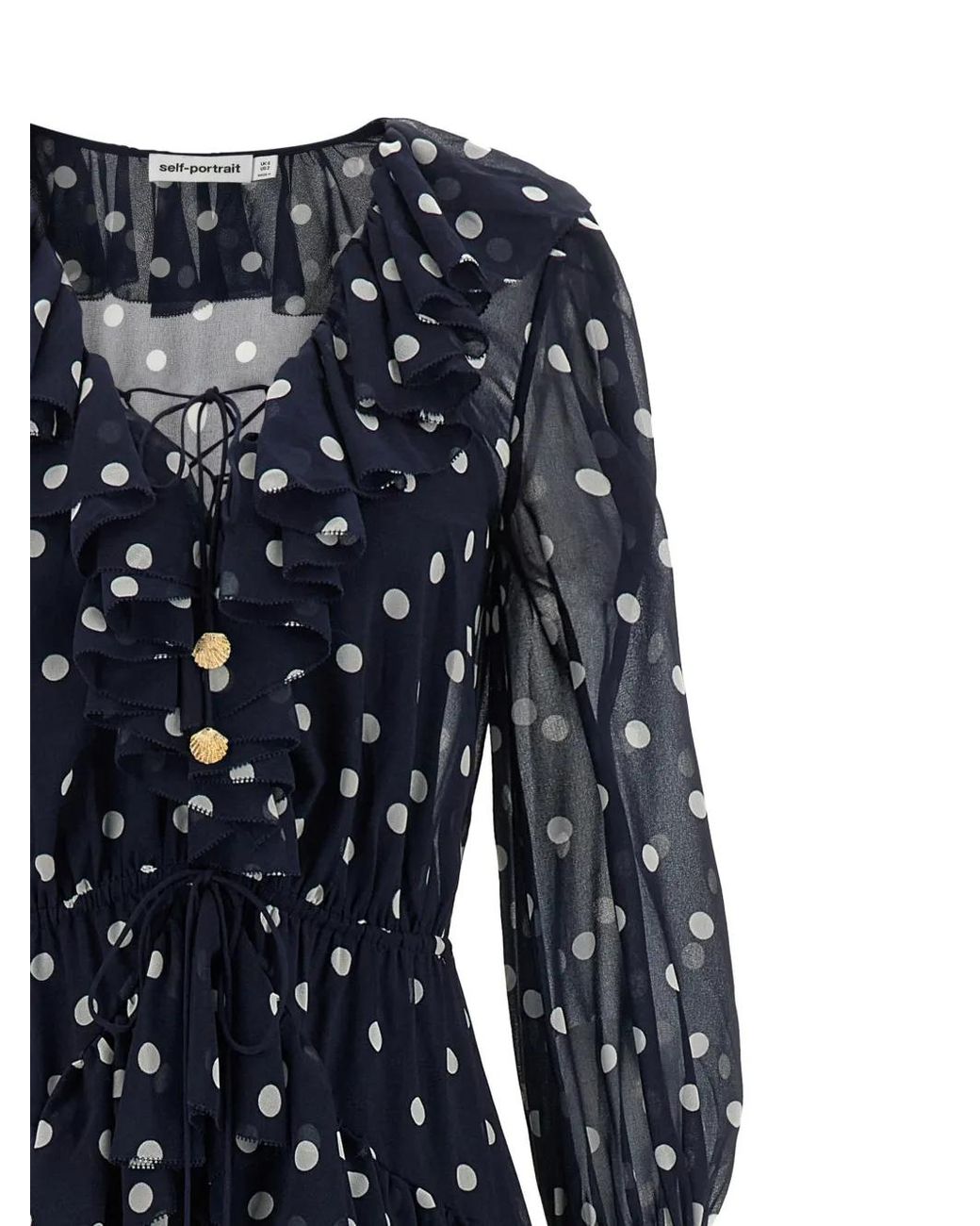 Self-Portrait Blue Polka-Dot Ruffled Asymmetric Dress