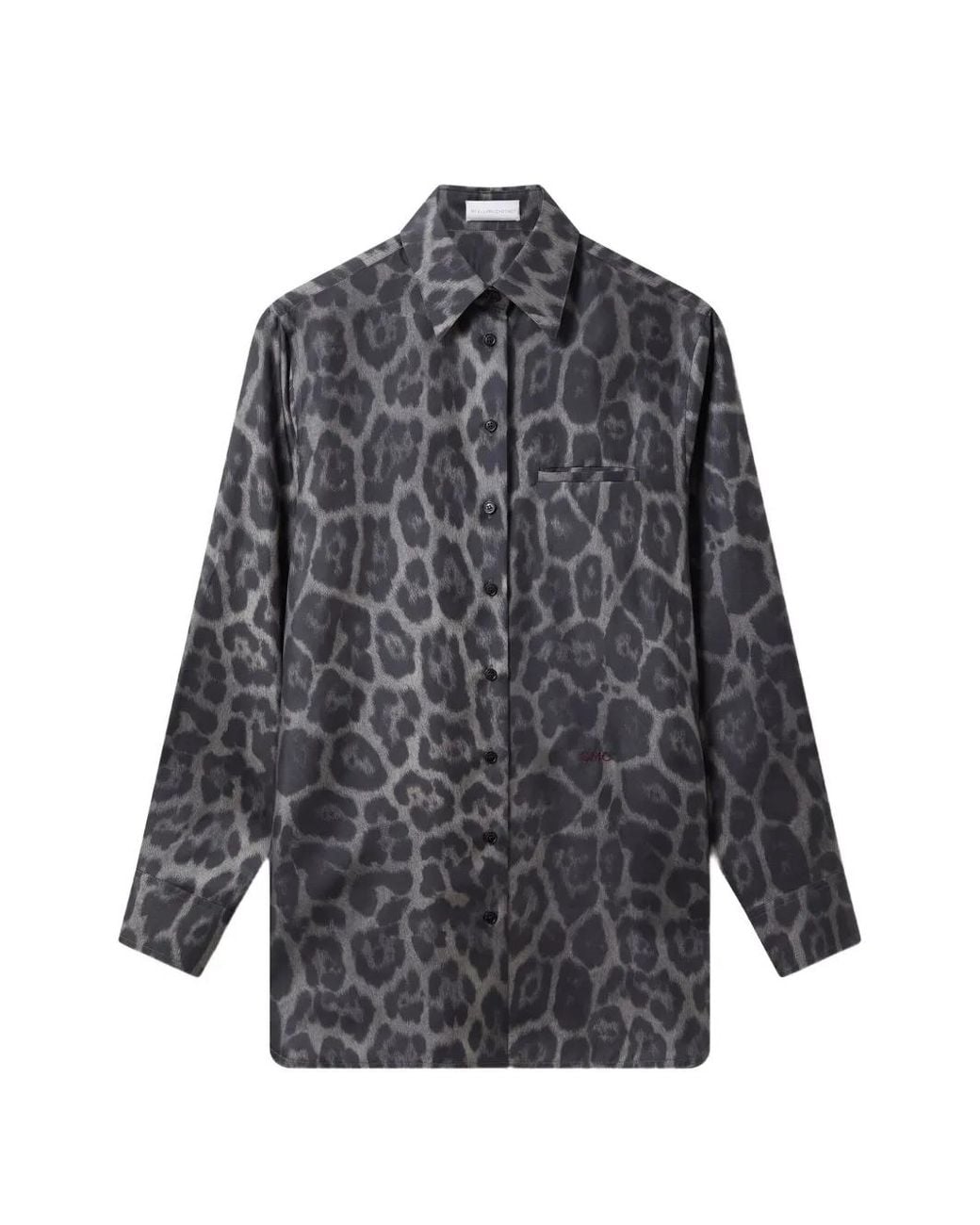 Stella McCartney Gray Leopard Print Shirt With Classic Collar And Embroidered Detail