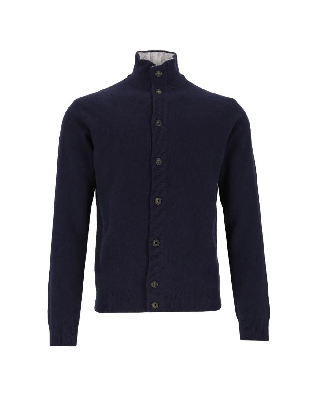 Al Duca D'aosta Blue Button-Up High-Neck Cardigan for men