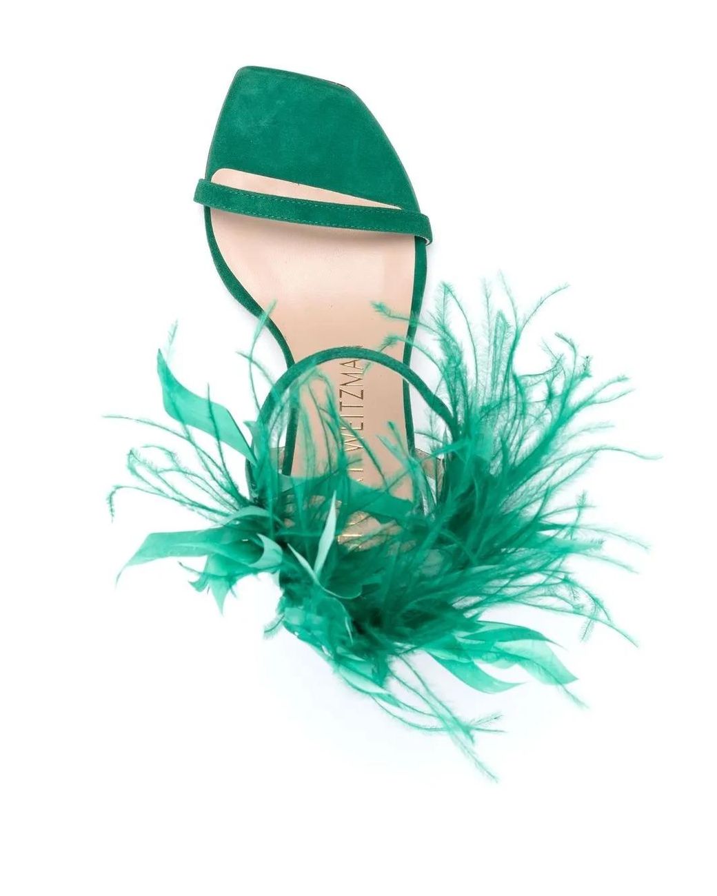 Stuart Weitzman Green Plume Suede Sandals Leather