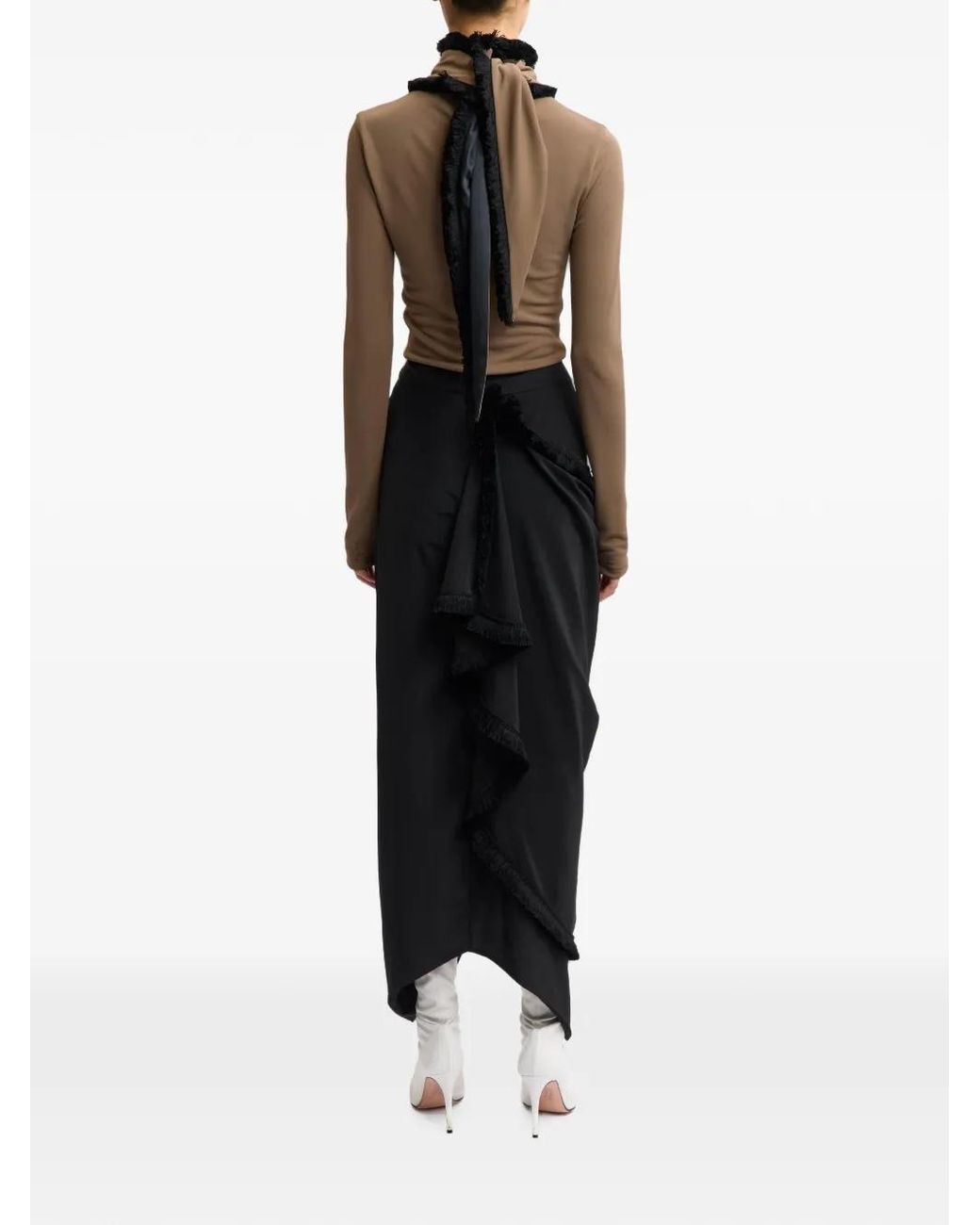 16Arlington Black Tanaro Fringed-Trim Midi Skirt