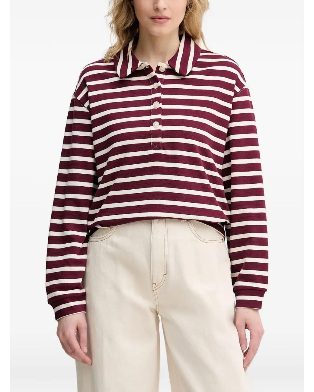 Benetton Red Striped Long-Sleeve Polo Shirt