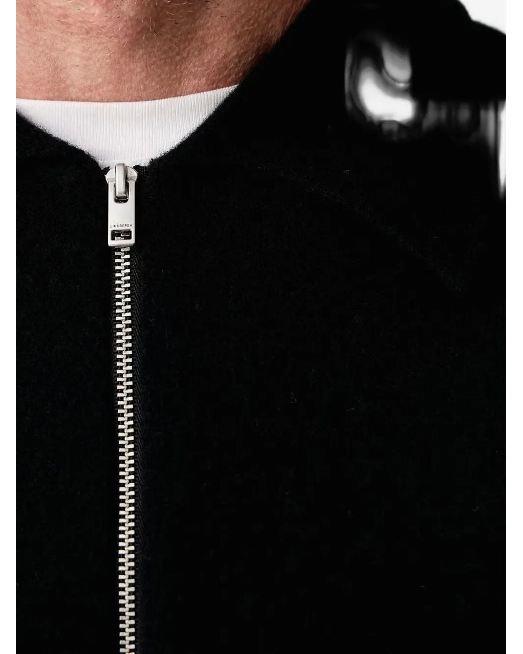 Lindbergh Black Cardigan Zippé À Col Italien for men