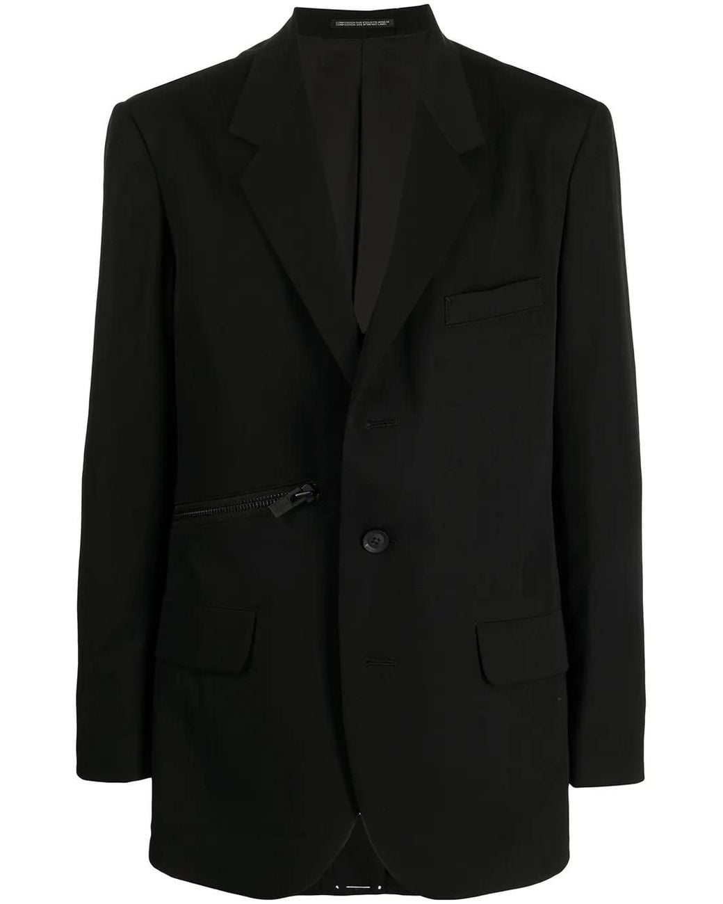 Yohji Yamamoto Black Zip-Detail Cotton Blazer for men
