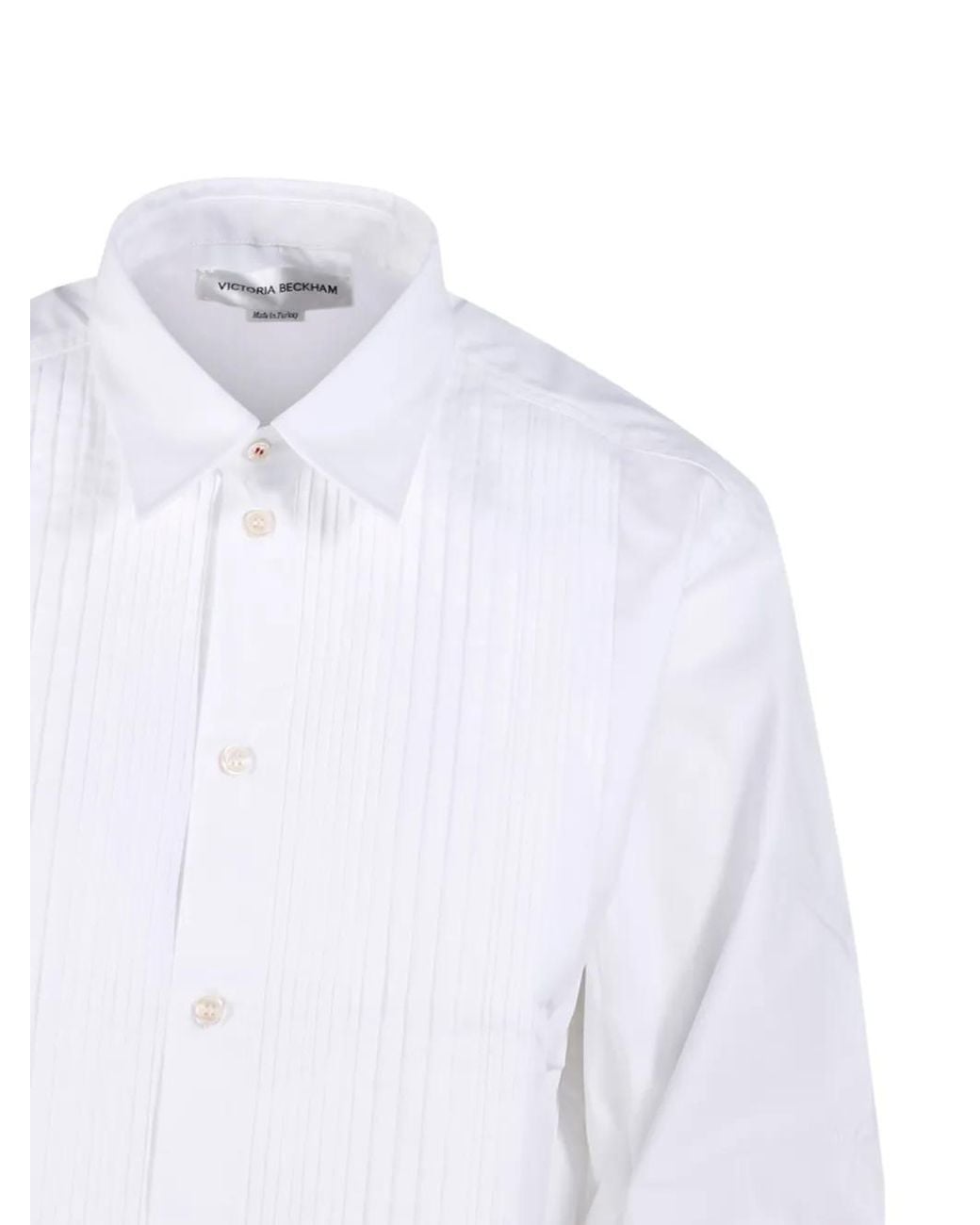 Victoria Beckham White Long-Sleeve Pleated Shirt