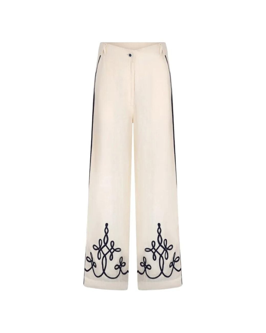 Carolina K White Sam Embroidery-Detail Linen Trousers