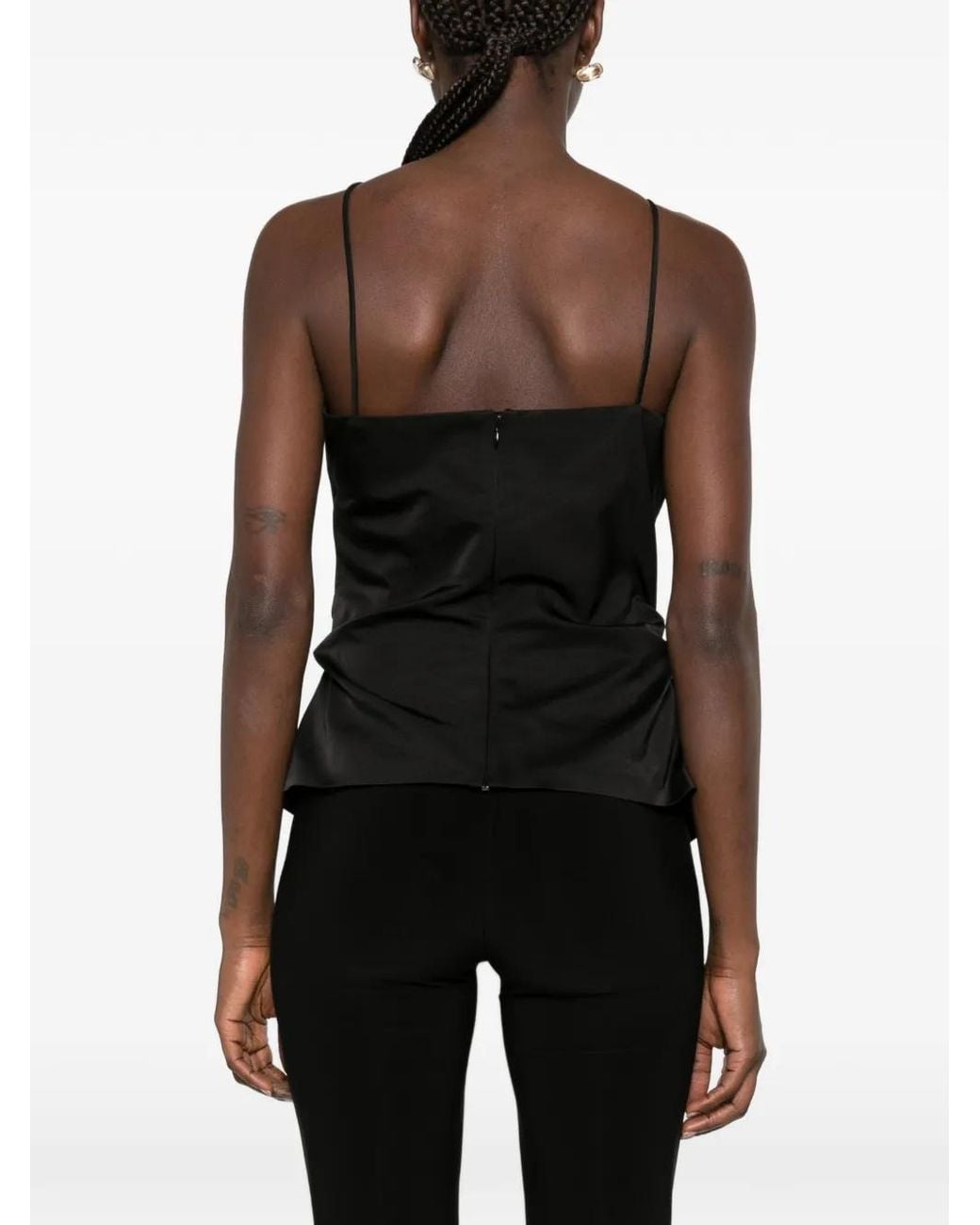 Magda Butrym Black Floral-Appliqué Ruched Top