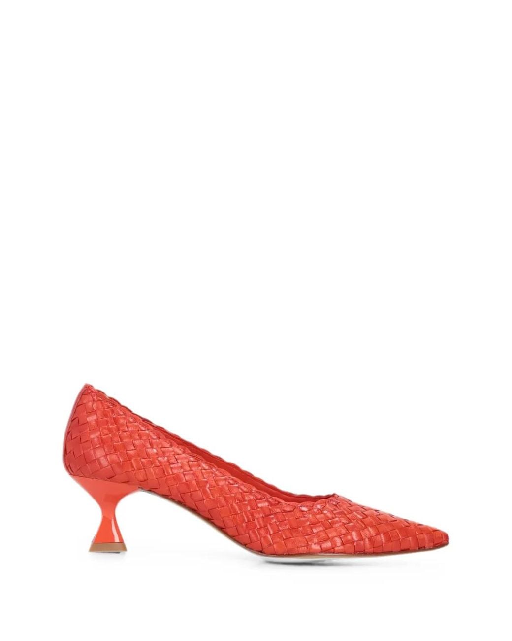 LA ROSE Red Carol Woven Pointed-Toe Pumps