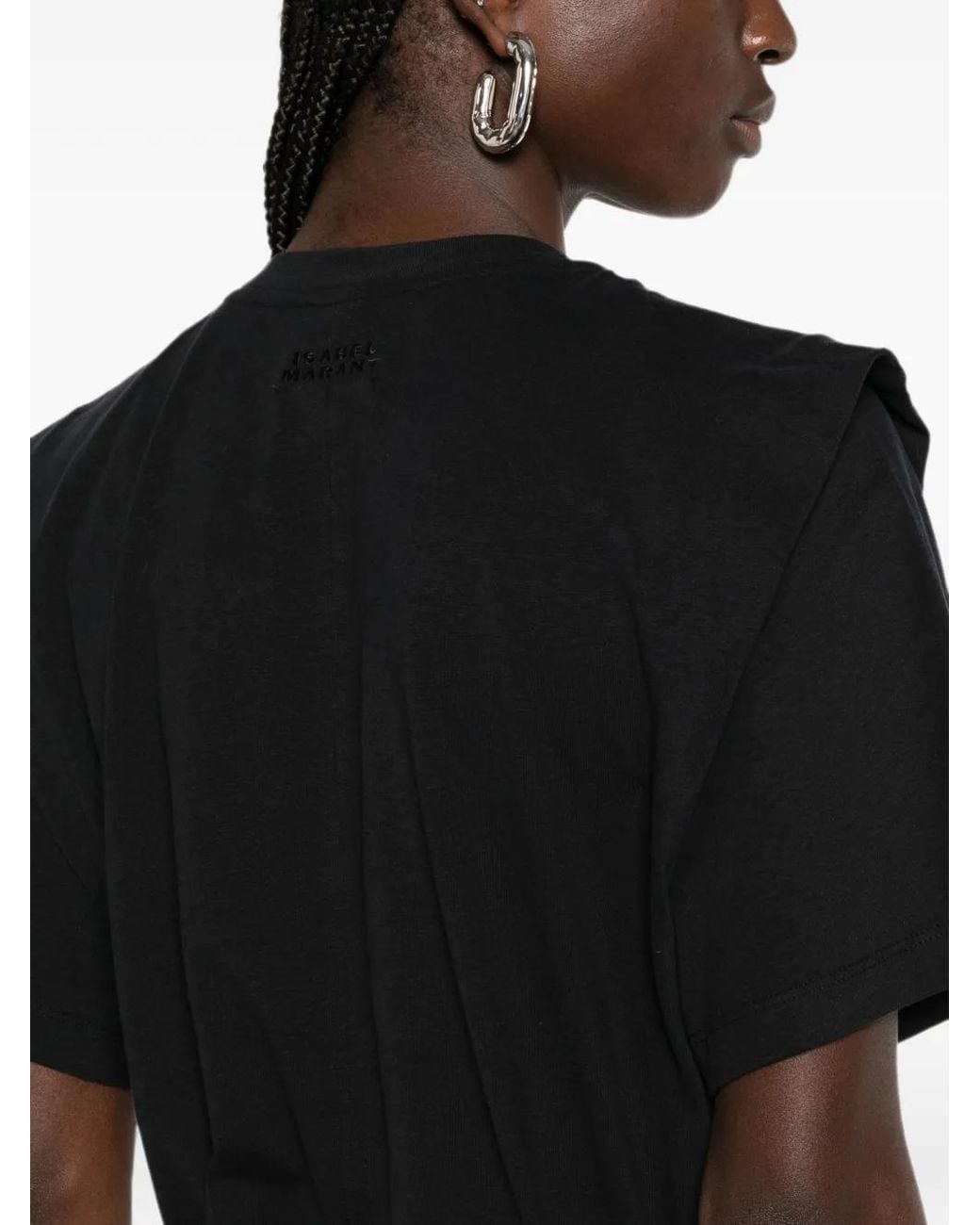 Isabel Marant Black Zelitos Plain-Colored Cotton T-Shirt With Shoulder Pads