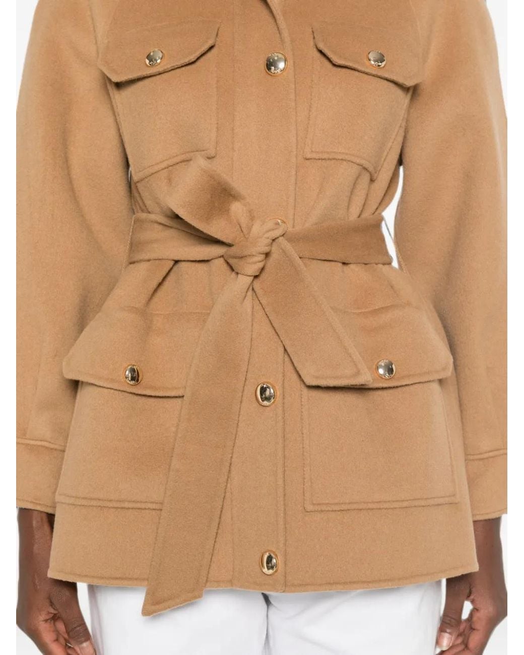 Maje Natural Belted Button-Front Wool Coat