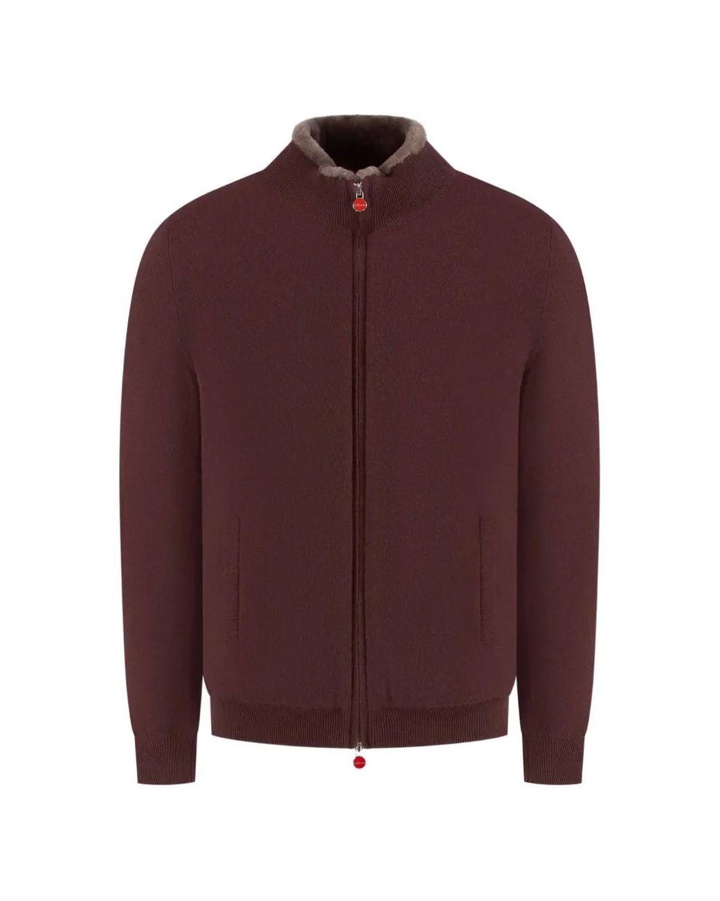 Kiton Purple Shearling-Trim Knitted Jacket for men