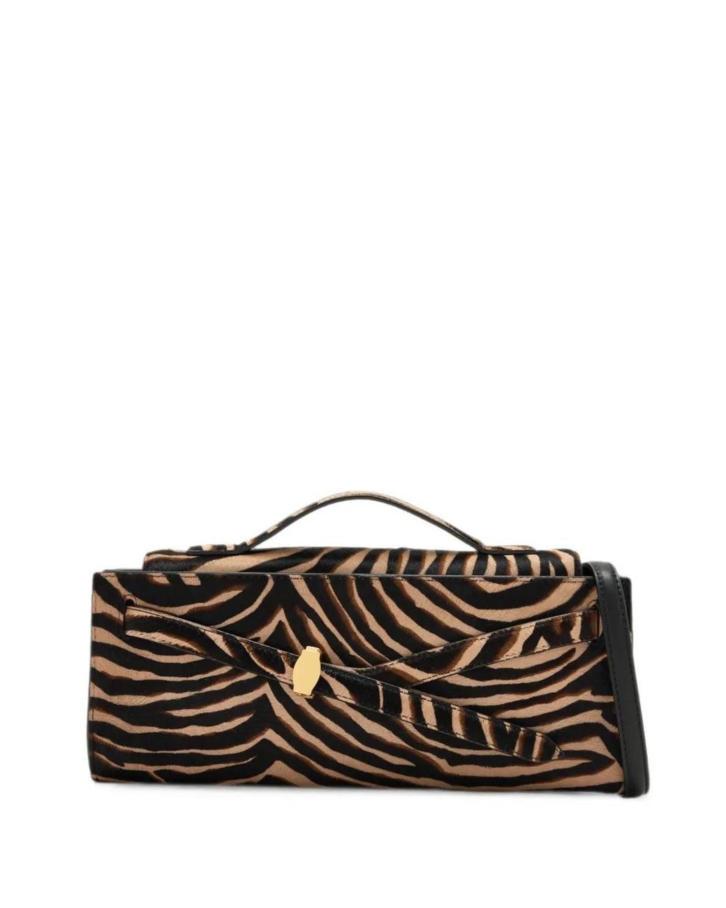 Veronica Beard Black Dash Animal-Print Calf Hair Clutch Bag