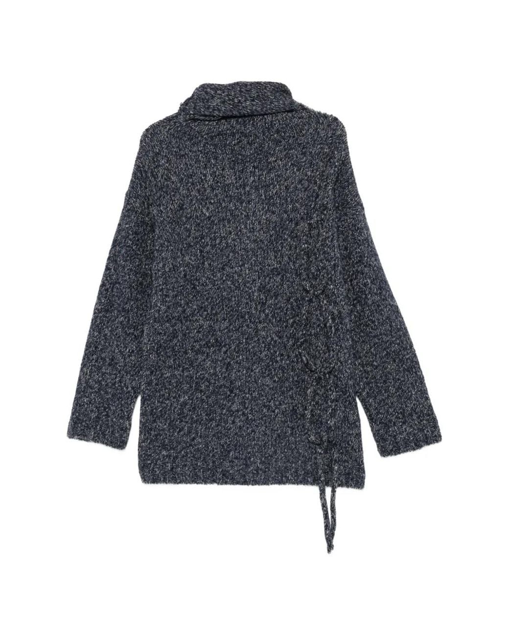 Yohji Yamamoto Blue Side-Tie Cowl-Neck Sweater