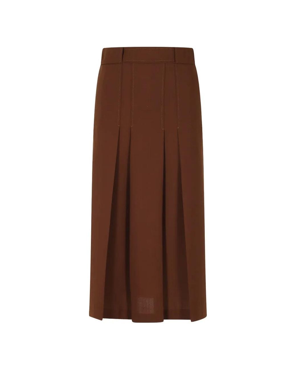 Semicouture Brown Janette Pleated-Detail Belt-Loops Midi Skirt