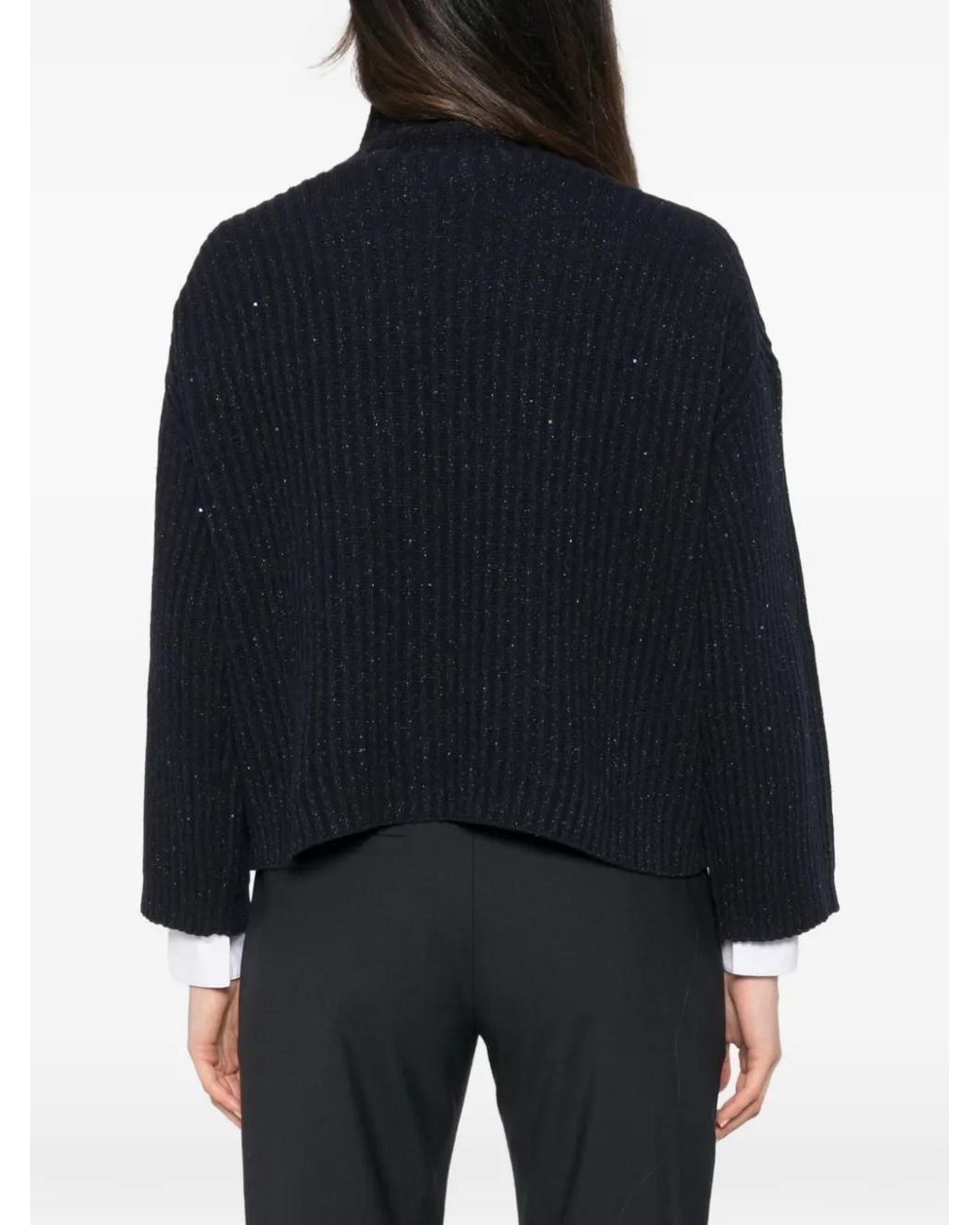 Brunello Cucinelli Black Ribbed Sequin-Embellished Knit
