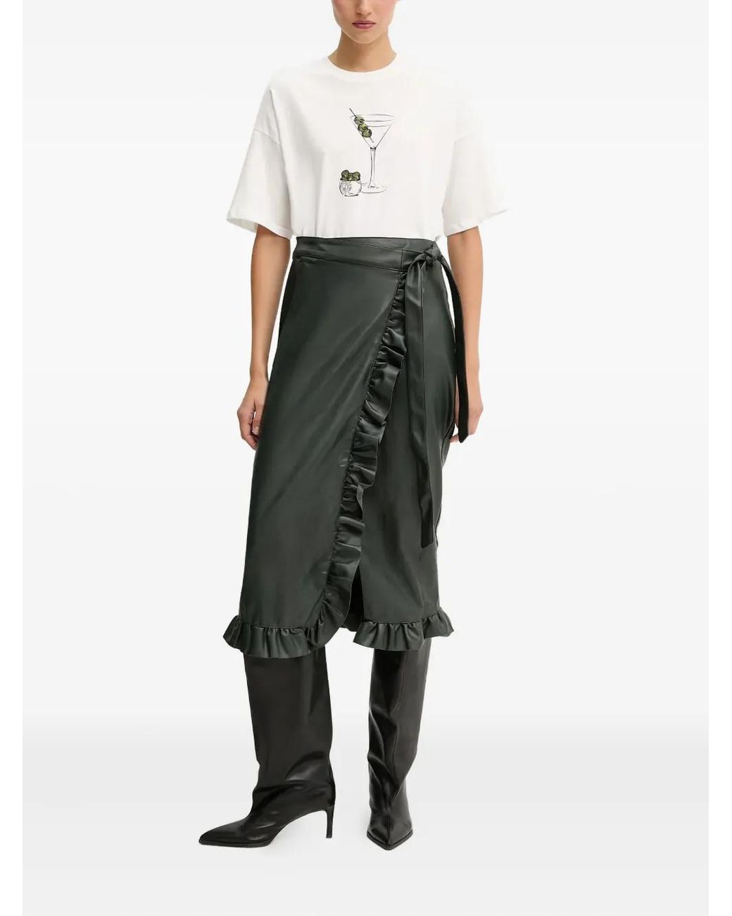 Never Fully Dressed Black Ruffled Wrap Midi Skirt