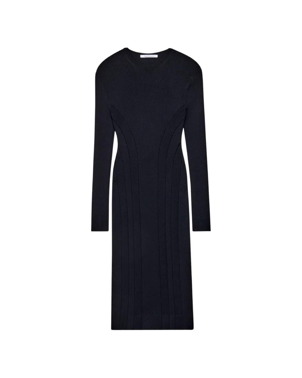 Another Tomorrow Blue Curved-Seam Midi Dress