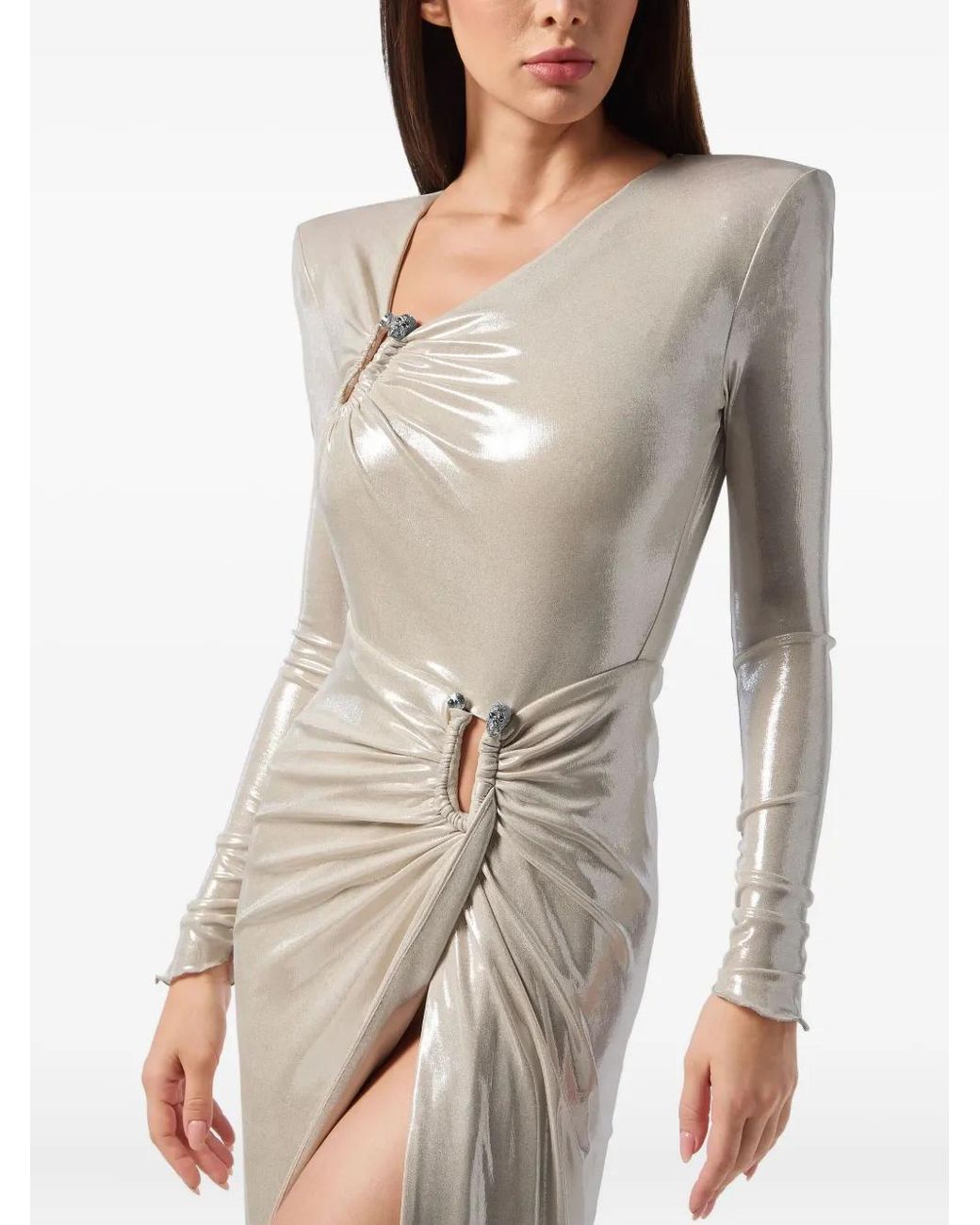 Philipp Plein White Split Leg Midi Dress Piercing