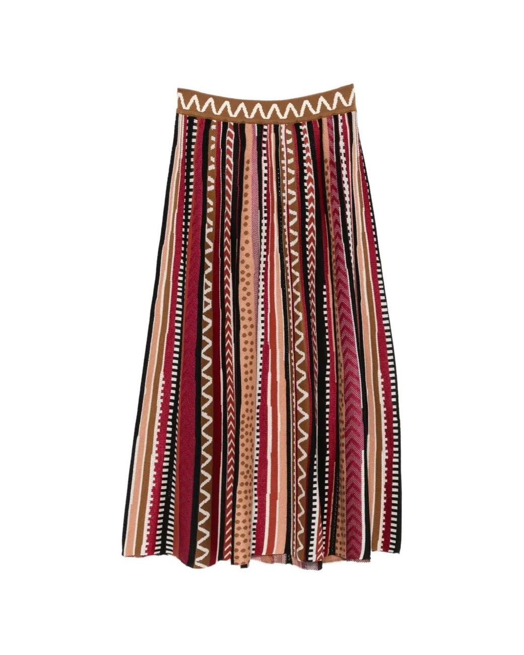 Cecilia Prado Red Carla Geometric-Pattern Knit Midi Skirt