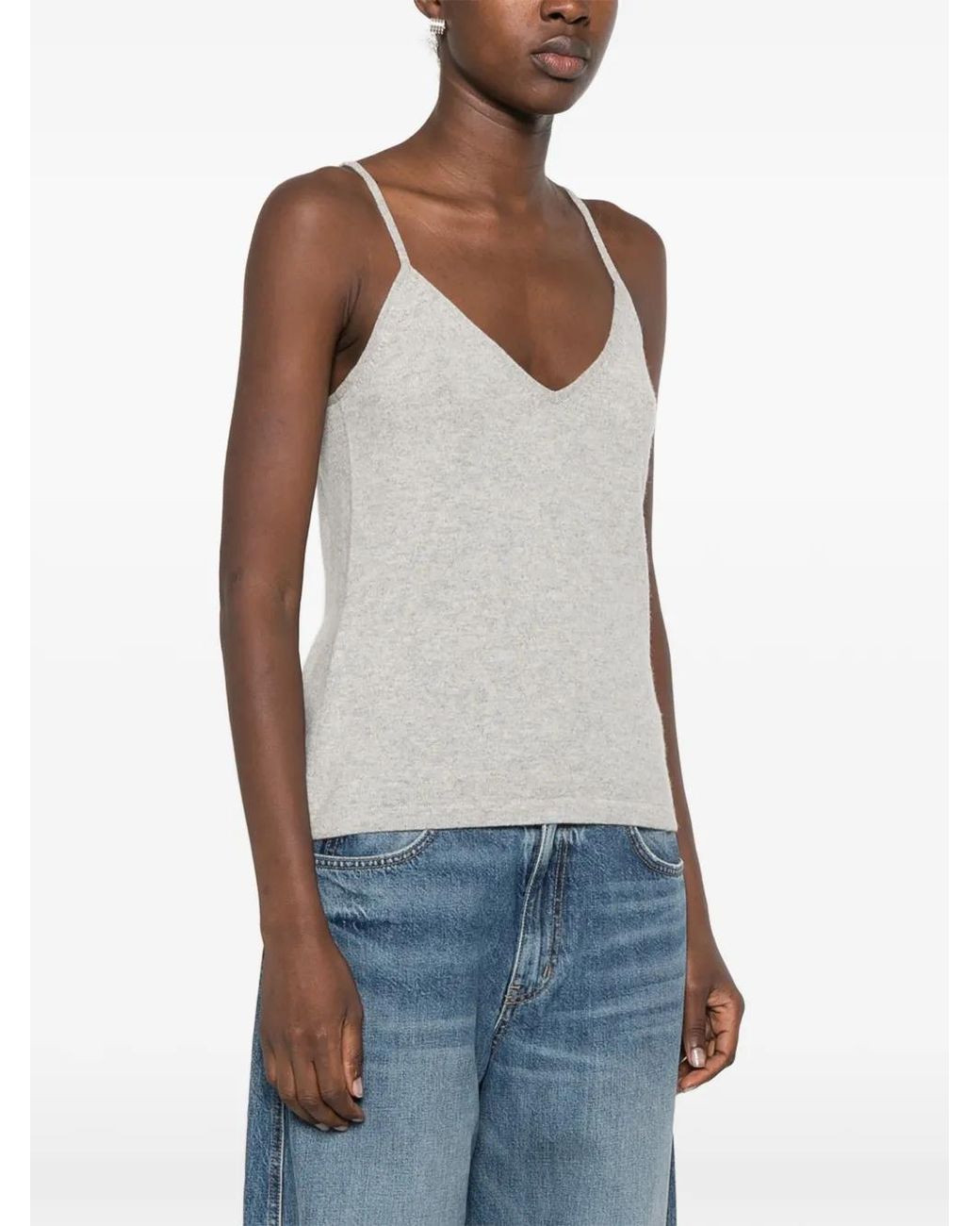 Bompard Gray Cashmere Spaghetti-Strap Top