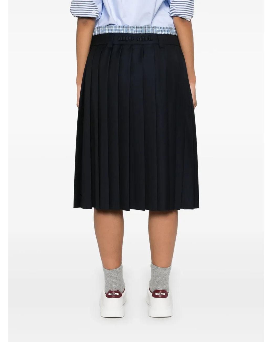Miu Miu Black Miumiu Pleated Batavia Midi Skirt