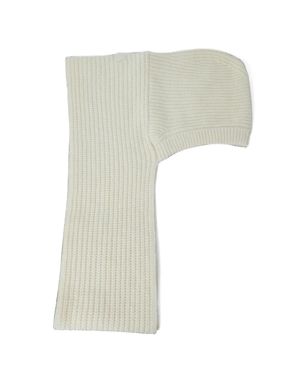 Moncler White Ribbed-Knit Hooded Scarf