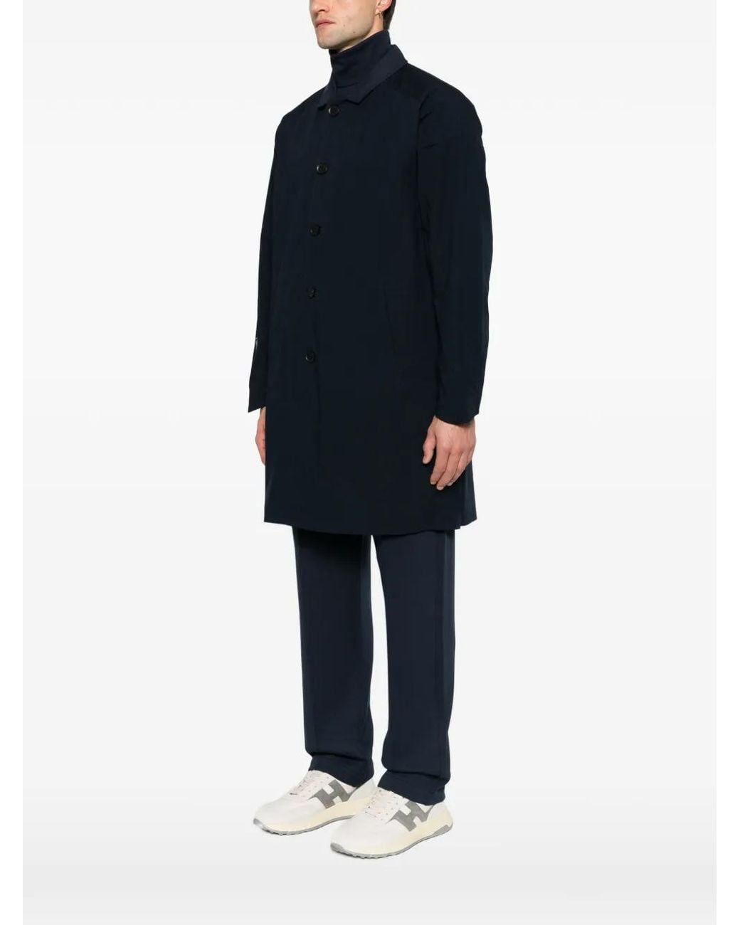 MACRON Blue Logo-Patch Button-Up Coat for men