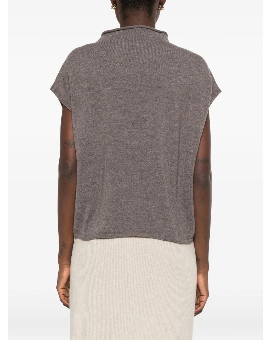 Whyci Brown Rolled-Trim Sleeveless Sweater