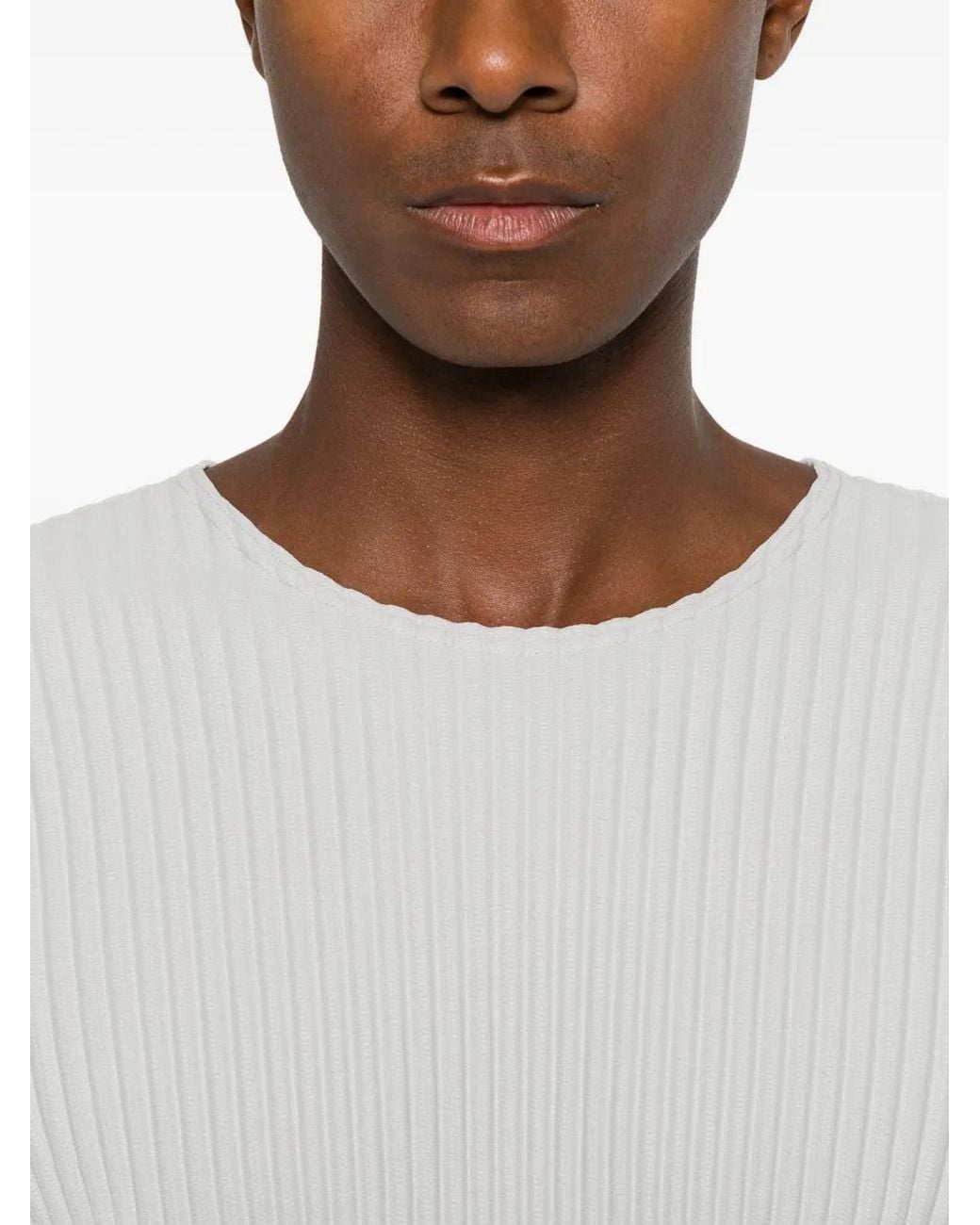 Homme Plissé Issey Miyake White Long-Sleeve Pleated T-Shirt for men