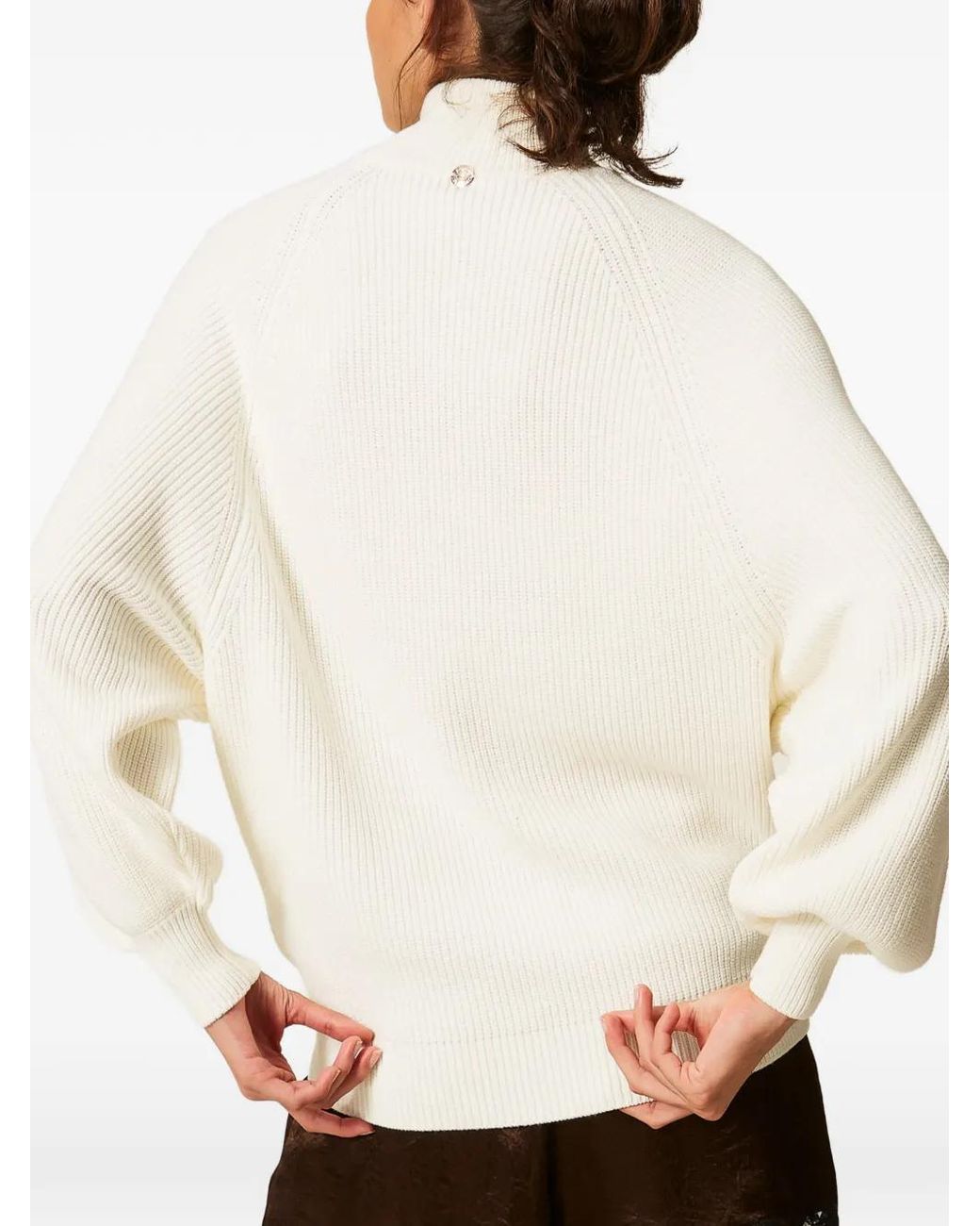 Twinset White Pull Oversize À Col Roulé