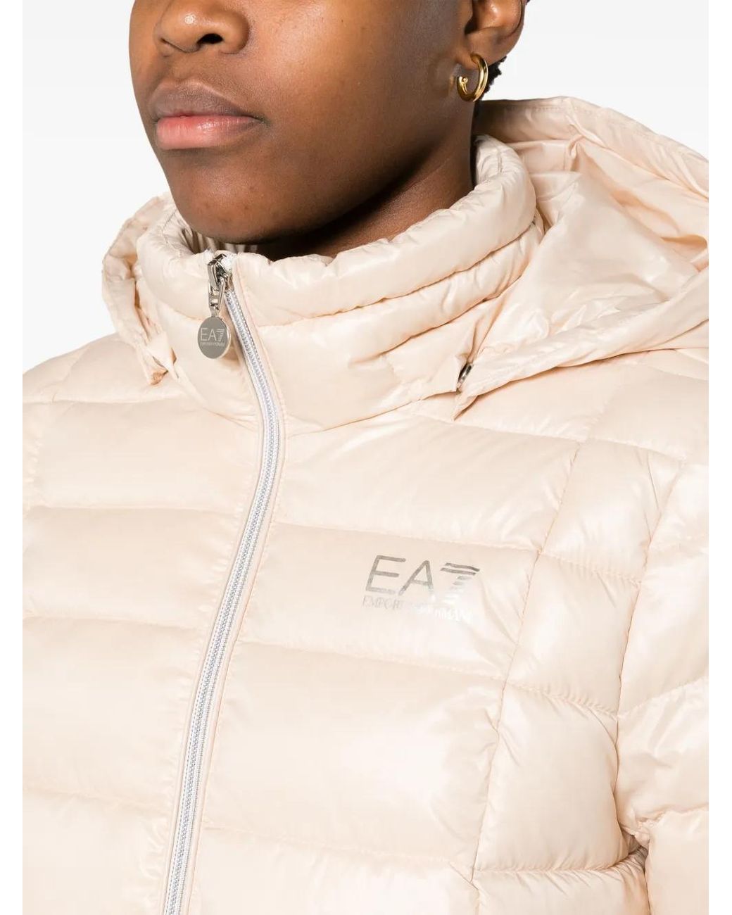 EA7 Natural Logo-Print Hooded Padded Jacket