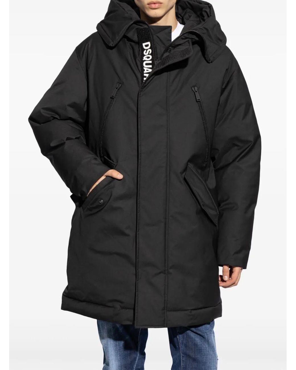 DSquared² Black Techno Down Parka Kaban for men