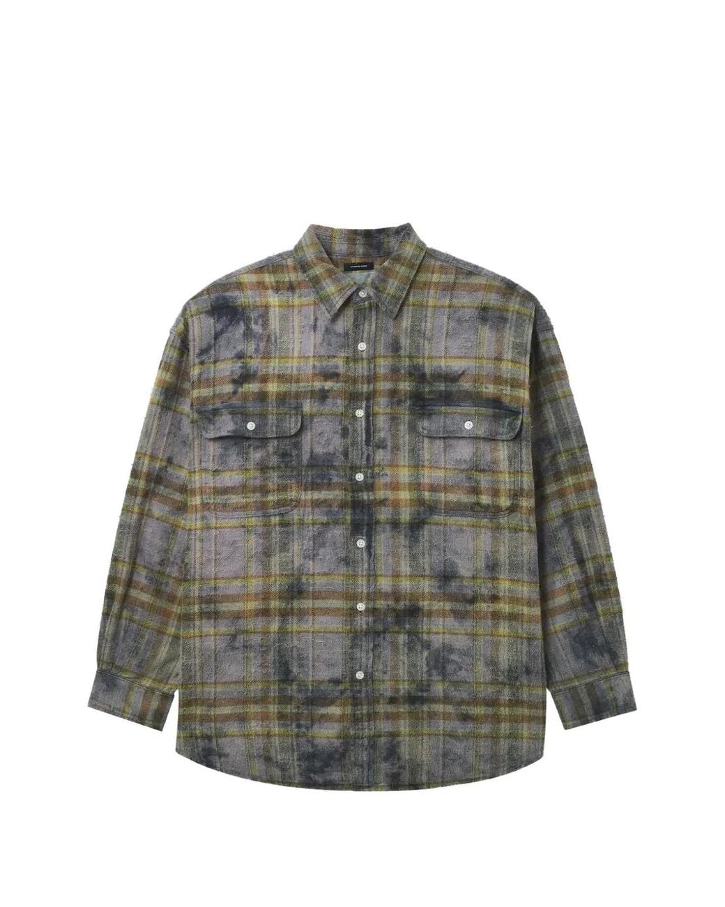 R13 Gray Plaid-Check Distressed-Effect Shirt for men