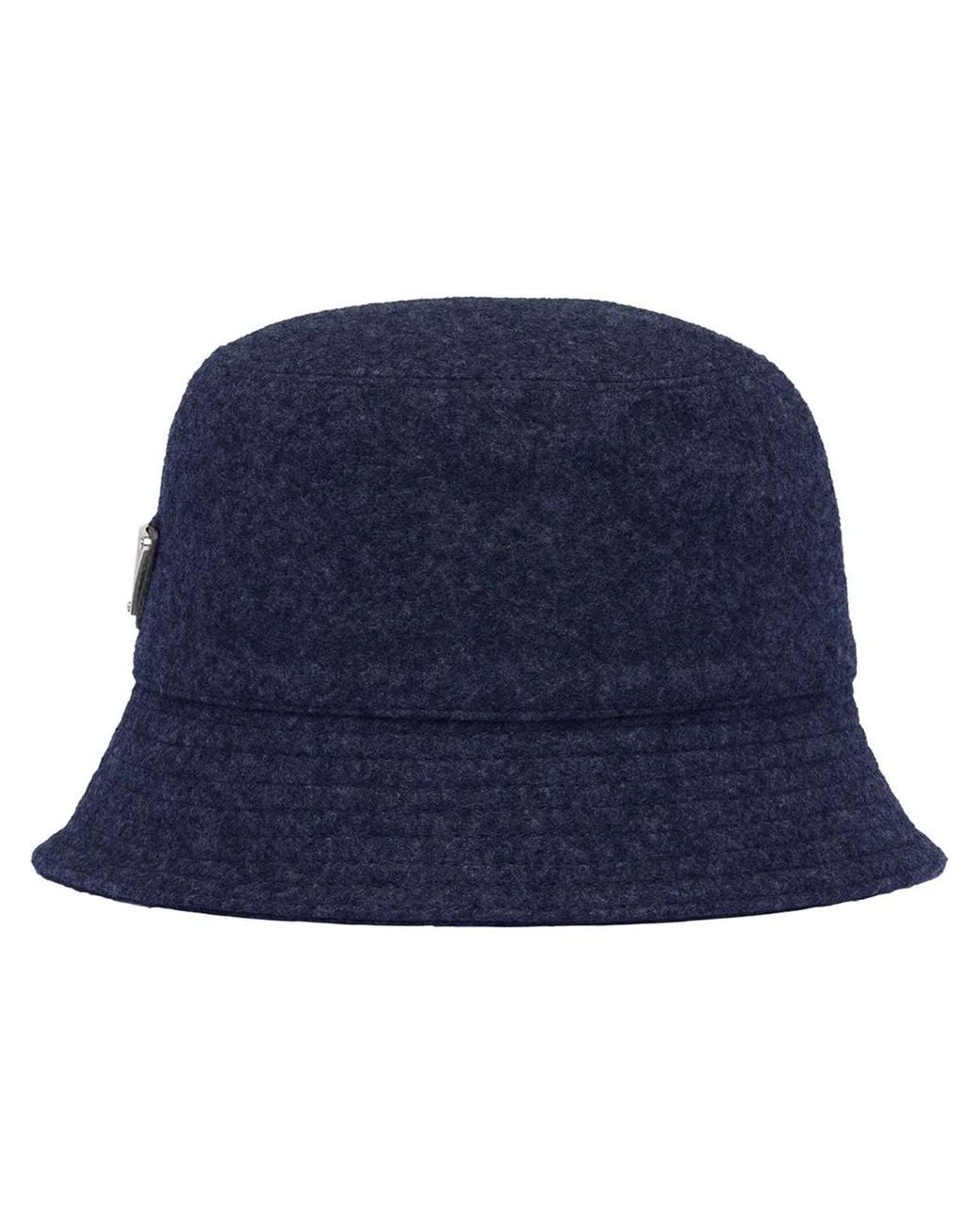 Prada Blue Logo Plaque Wool Bucket Hat for men