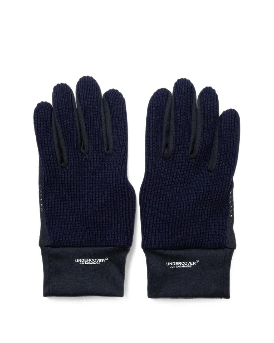 Undercover Blue Ribbed-Knit Panelled Gloves for men