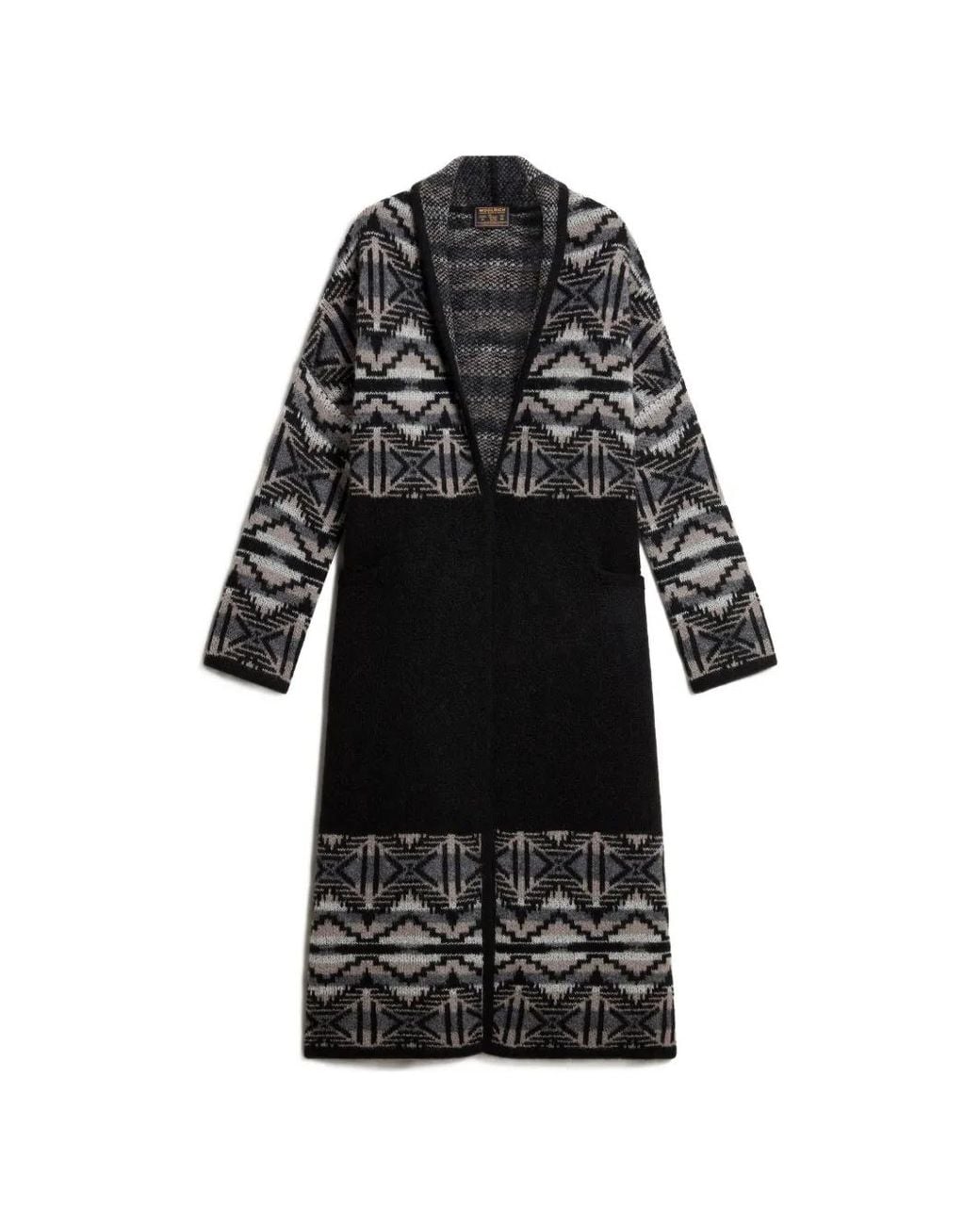Woolrich Black Fair Isle Longline Cardigan