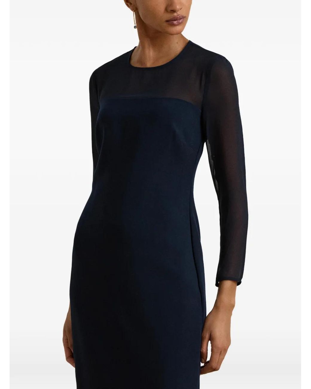 Ralph Lauren Blue Crepe Chiffon-Yoke Maxi Dress