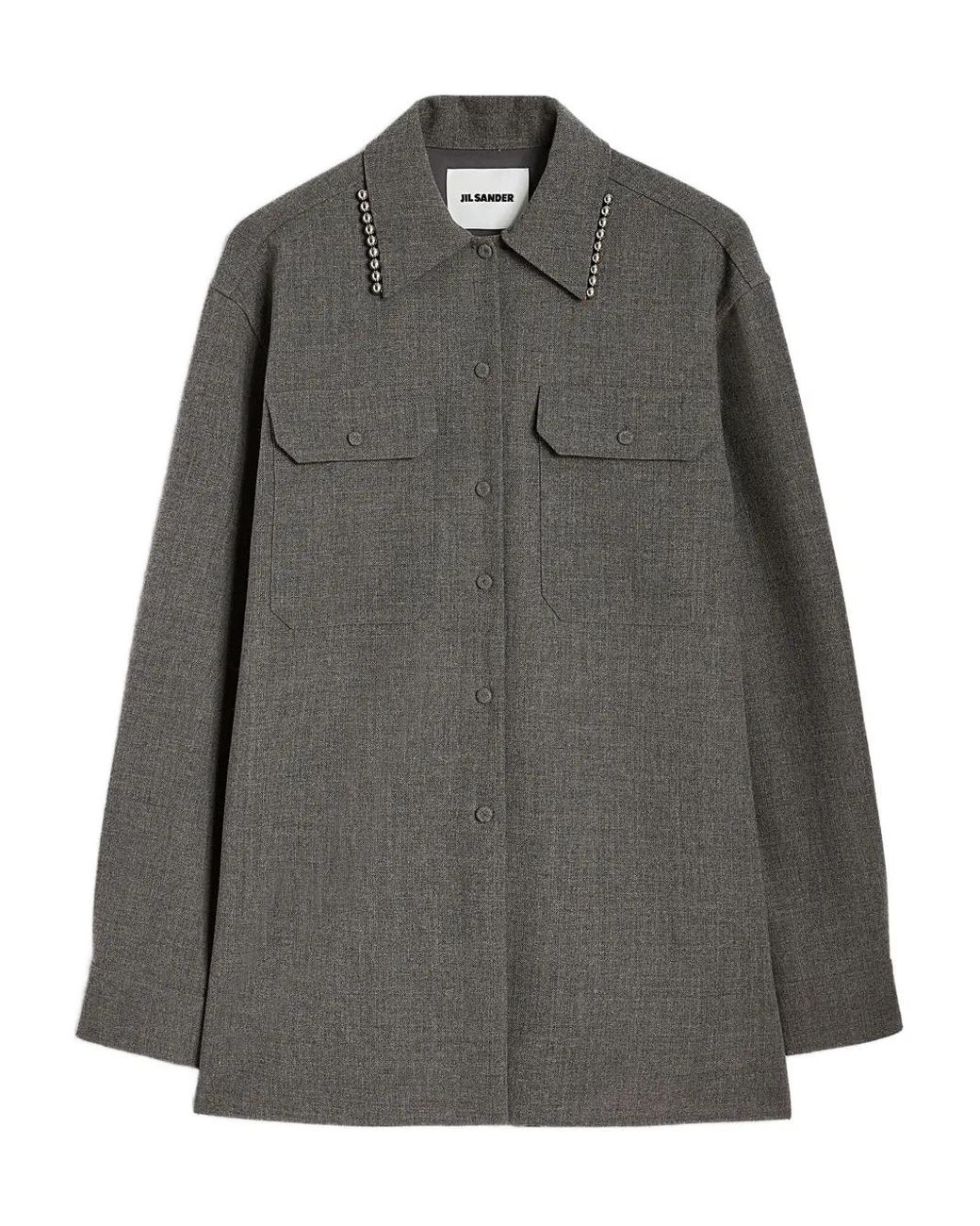 Jil Sander Gray Pearl-Embellished Button-Up Shirt
