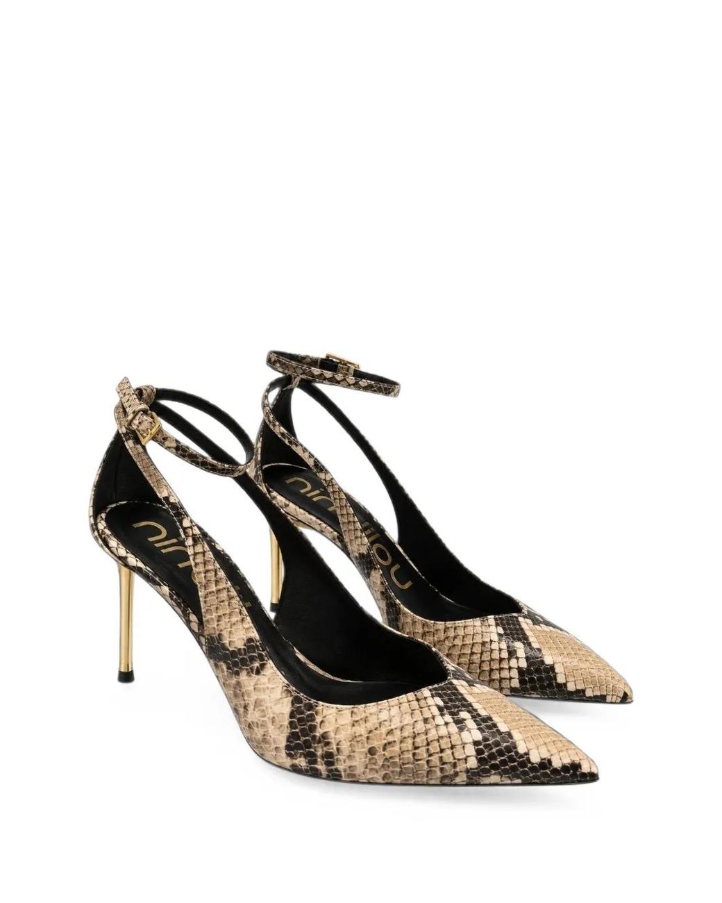 Ninalilou White Python-Effect Pointed-Toe Pumps