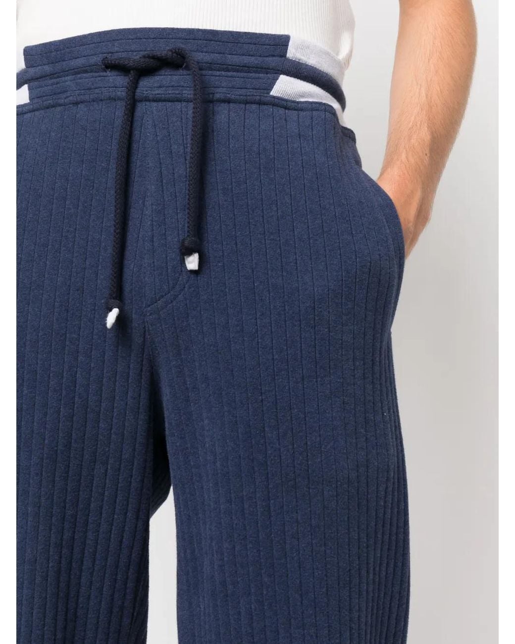 Brunello Cucinelli Blue Elasticated-Waist Cotton Track Trousers for men