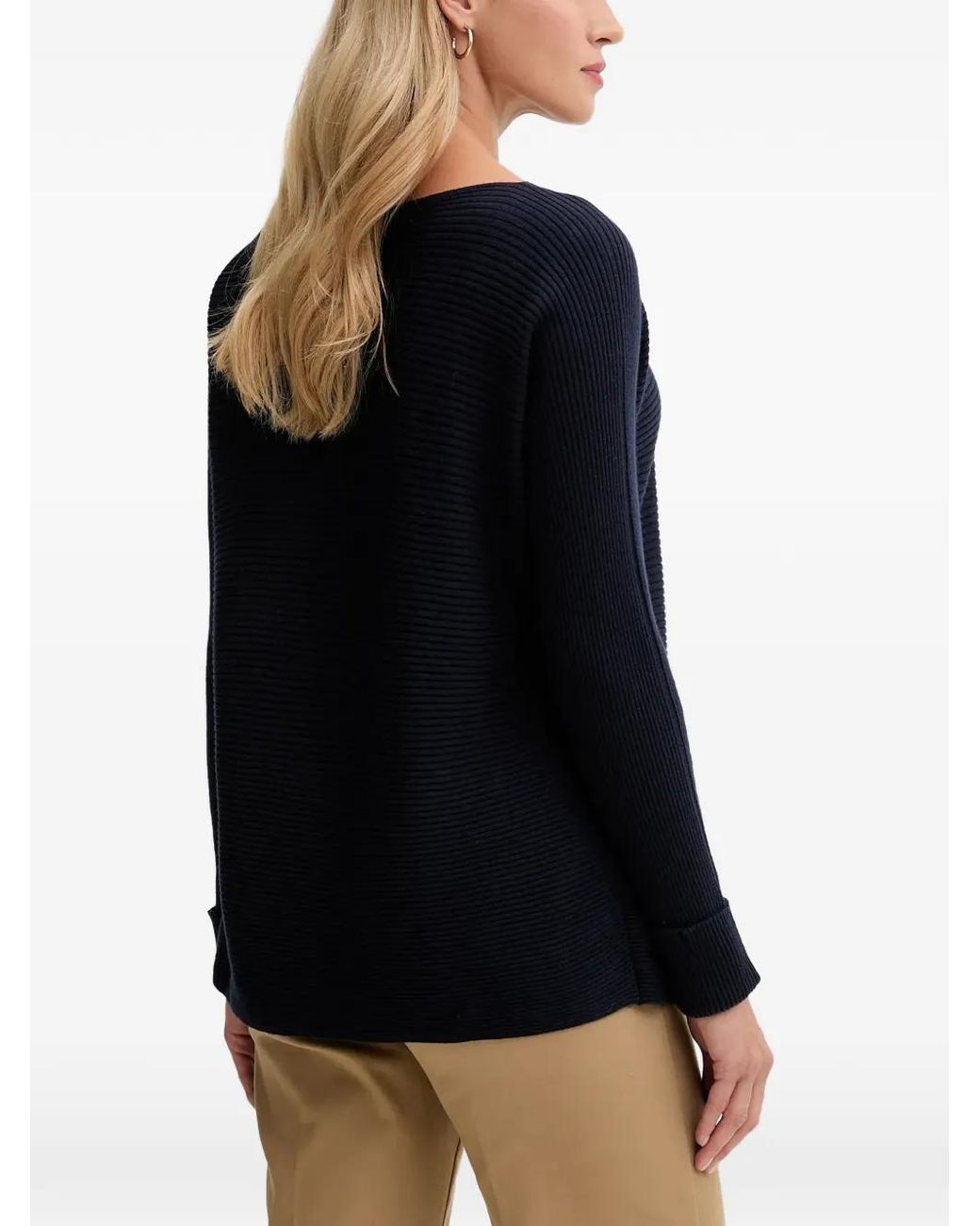 Benetton Black Boat-Neck Ribbed Sweater