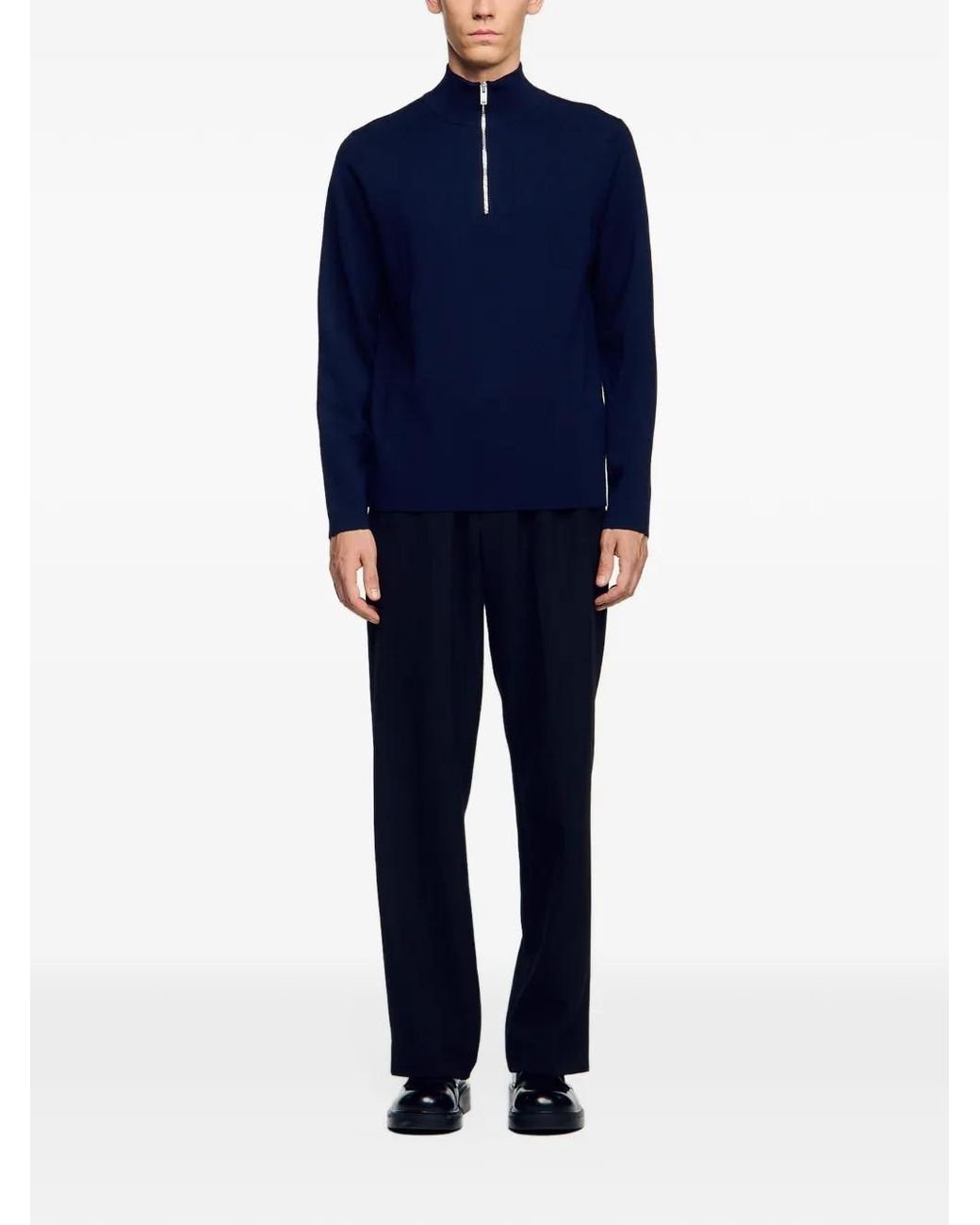 Sandro Blue Wool Sweater With Zipped Collar for men
